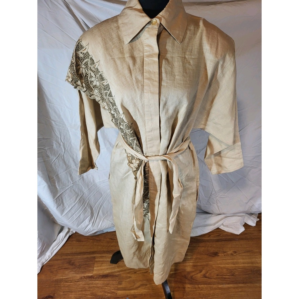 Vintage Rickie Freeman For Teri Jon Size 12 Beige Lace Detail‎ Linen Dress Read